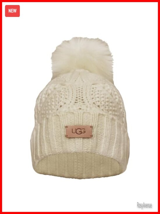 Cable Knit Beanie with Pom, Acrylic Blend, Warm Stretchable Hat main image 4